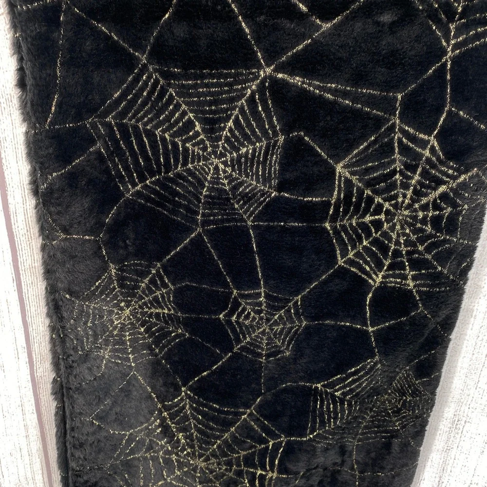 Christian Lacroix Table Runner 14x72 Black Gold Spiderweb Faux Fur Halloween